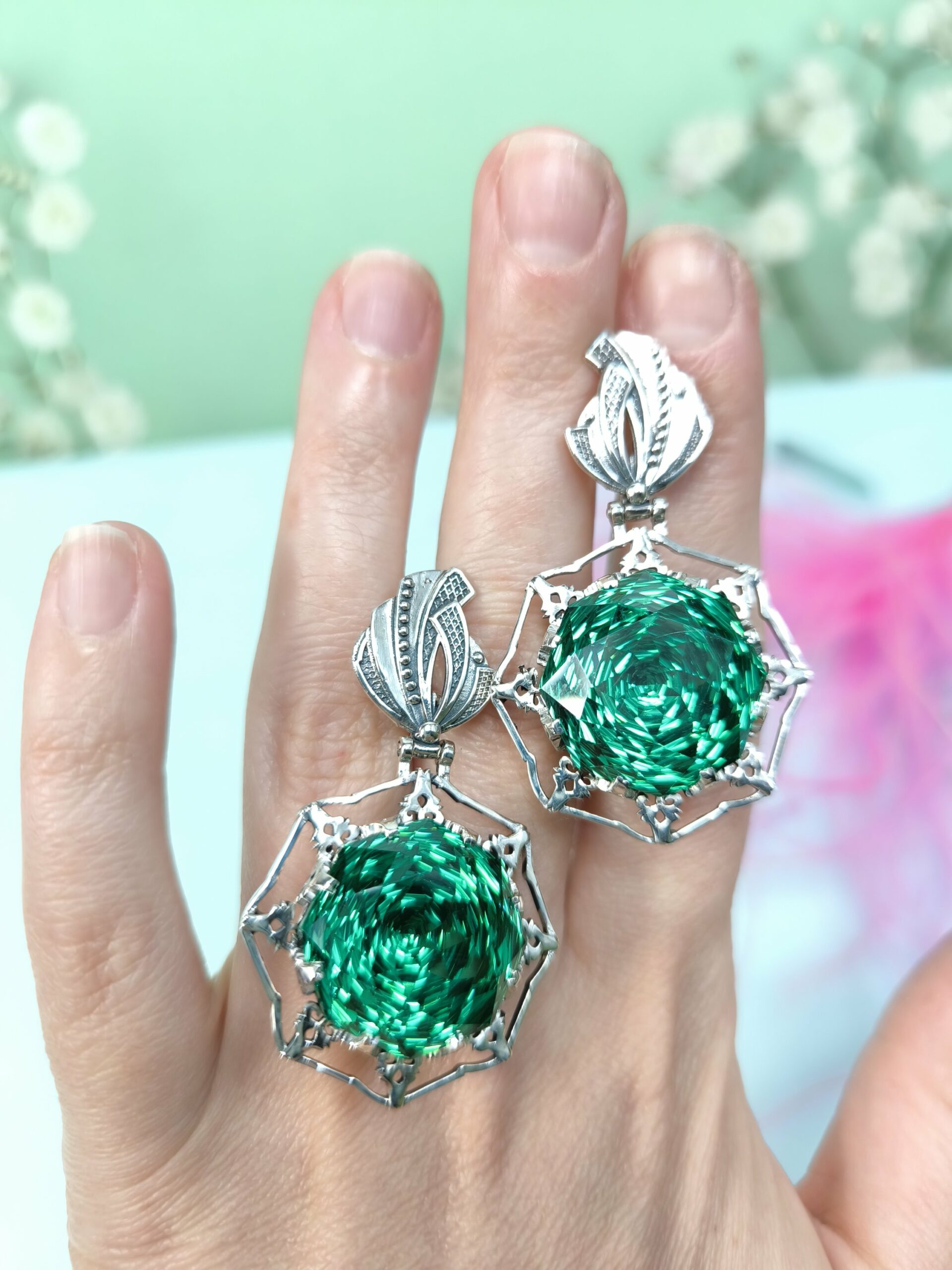 Серьги “Зелёная Роза”