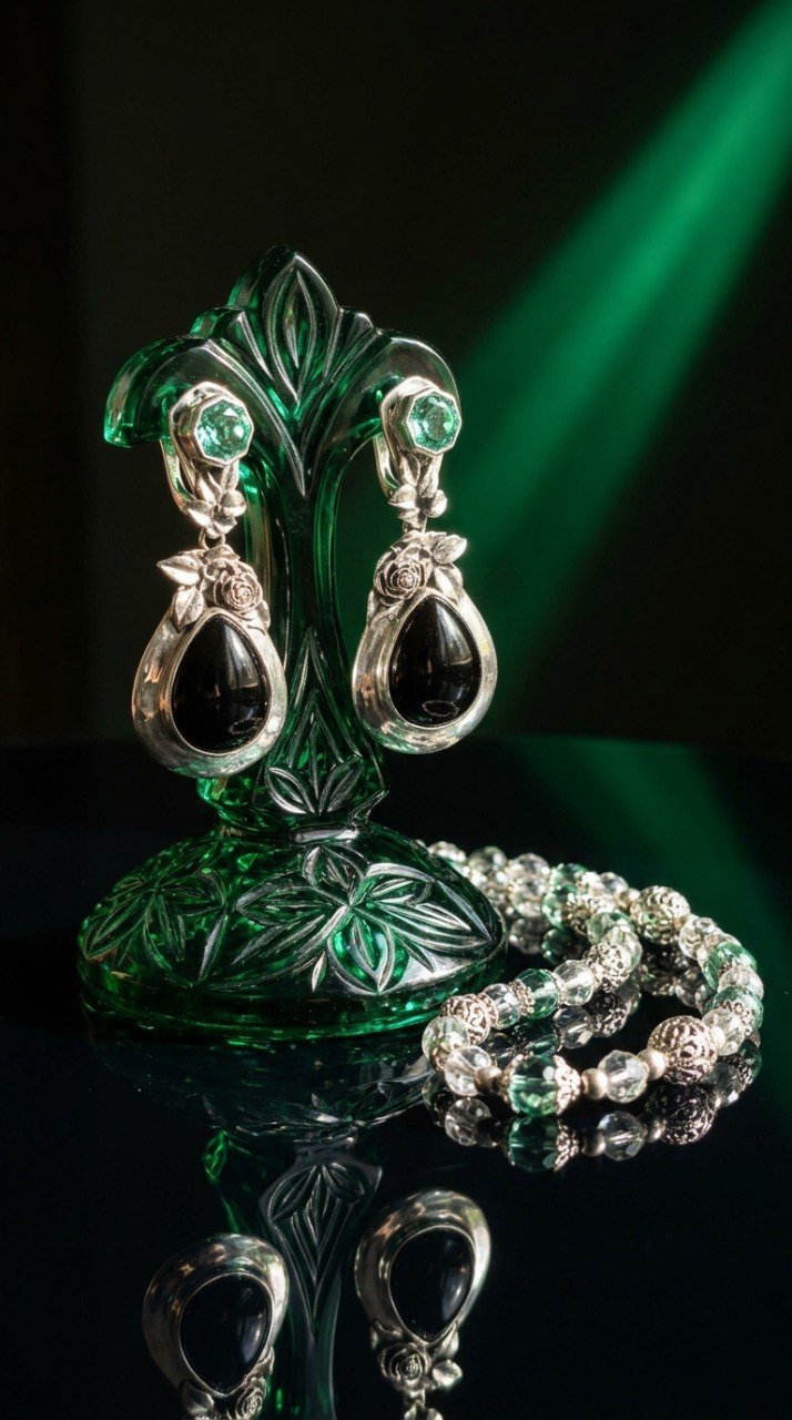 Серьги “Чёрный изумруд “