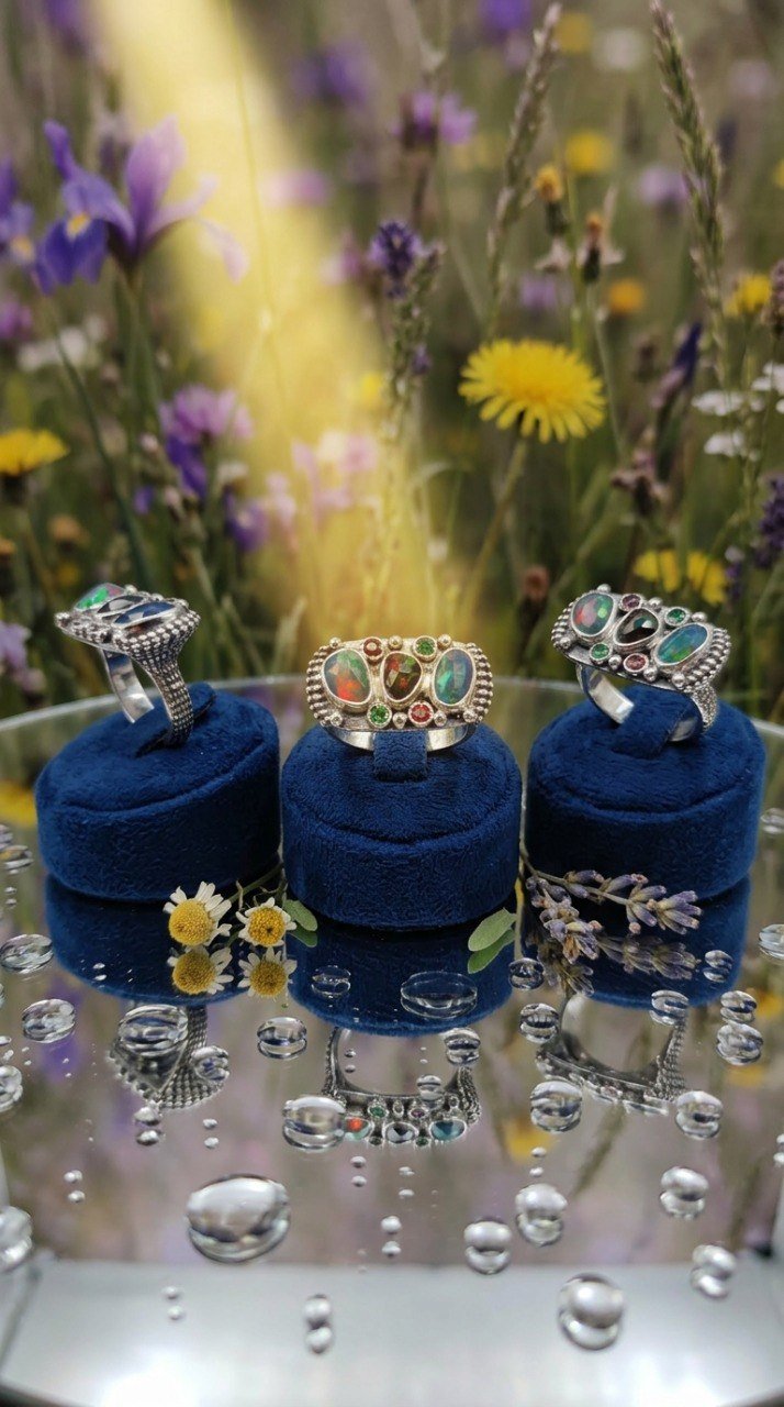 Кольцо из коллекции “Летняя Фантазия” Опалы.