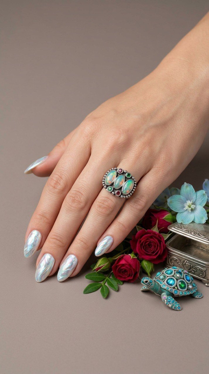 Кольцо из коллекции “Летняя Фантазия” Опалы